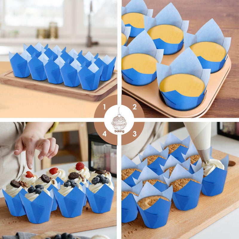 TRUSBER Tulip Cupcake Liners,150pieces Blue Muffin Baking Cups Holders Paper Cupcake Wrappers for Wedding, Birthday, Christmas, Baby Shower Parties - Image 5
